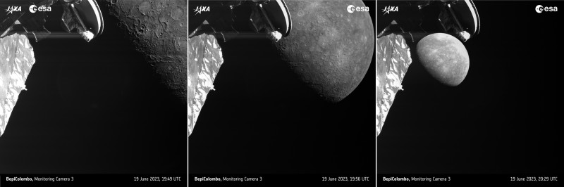 接近中に撮影した水星（出典：ESA、JAXA）
