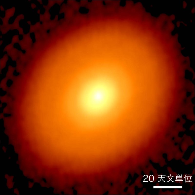 リング構造がみられない、おうし座DG星を取り巻く原始惑星系円盤（出典：ALMA (ESO/NAOJ/NRAO), S. Ohashi et al.）