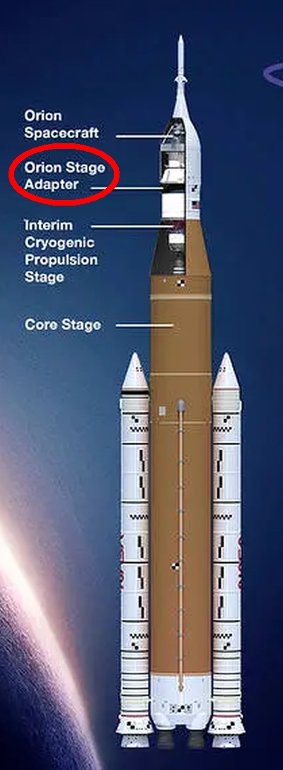 Orion Stage Adapter（出典：NASA、赤丸は筆者）