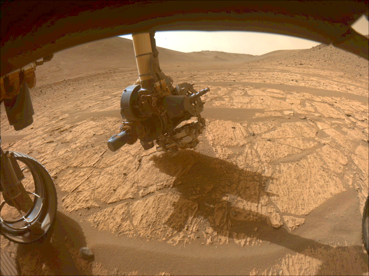 ジェゼロクレーターにあるBright Angelにある「Walhalla Glades」と名付けられた場所で稼働するPerseverance。SHERLOCに搭載されているカメラ「WATSON」は火星の表面に最も近いという（出典：NASA / JPL-Caltech）