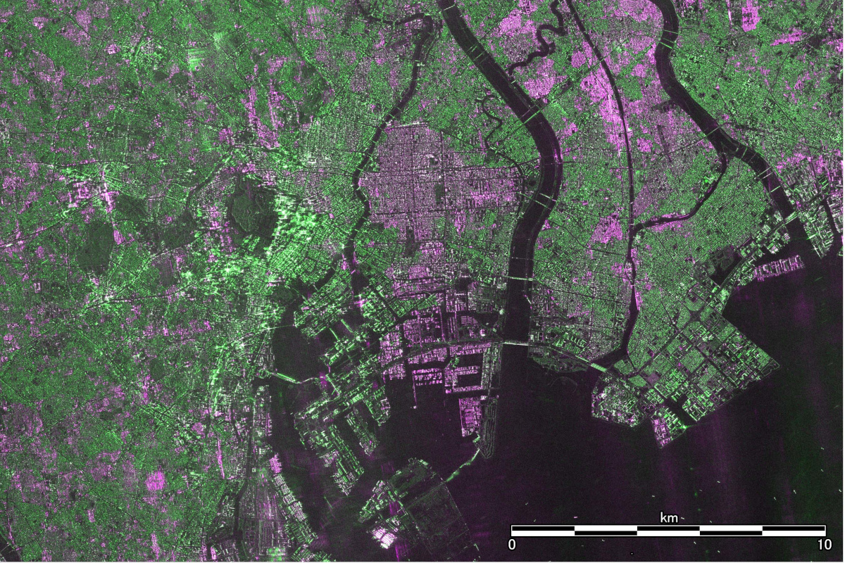 画像5：PALSAR-3で観測した東京都心の拡大画像（出典：JAXA）