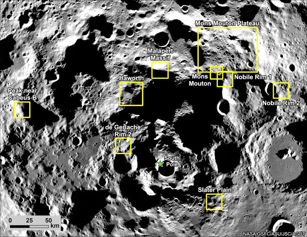 今回発表された着陸候補地点9カ所（出典：NASA）