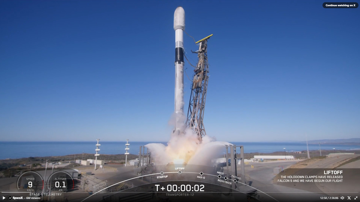 米東部時間午後2時9分に打ち上げられたFalcon 9（出典：SpaceX）