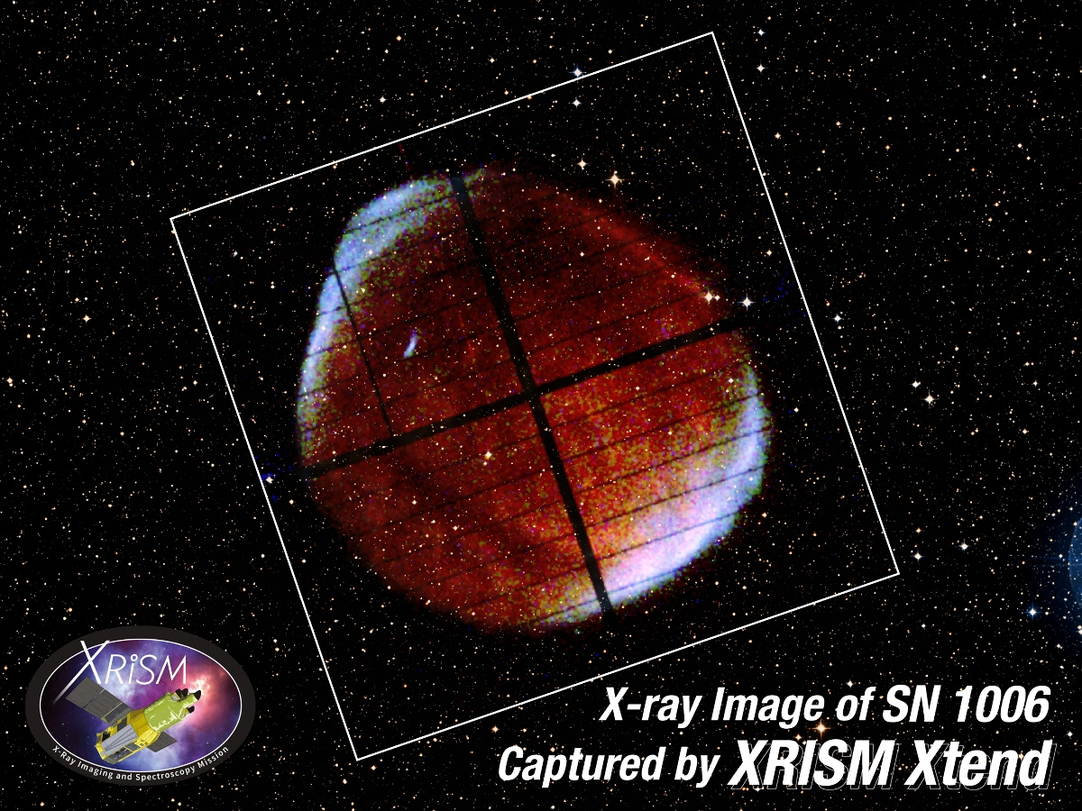 超新星残骸「SN 1006」のX線画像（Xtendで取得）と可視光の合成画像（出典：X線＝JAXA、可視光＝The Digitized Sky Survey）