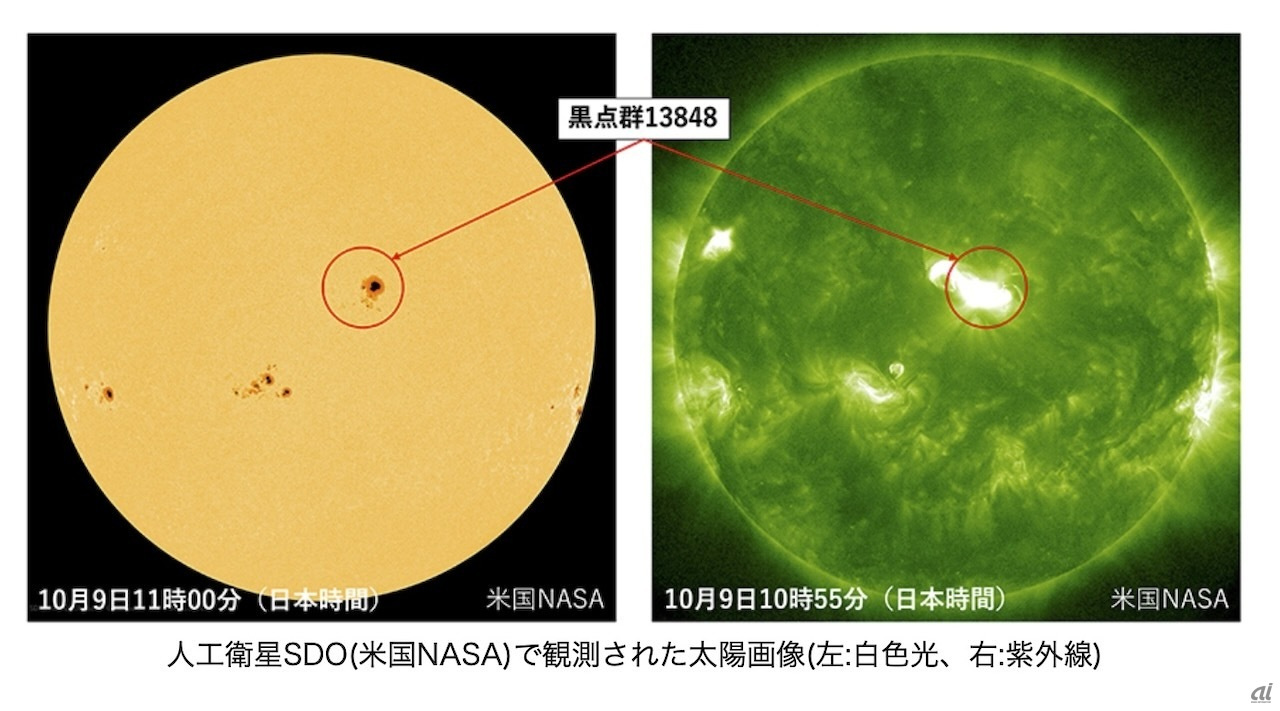 衛星が捉えた太陽フレア発生時の様子