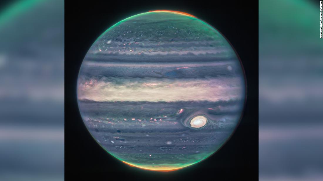 ３つのフィルターを組み合わせて合成処理したという木星の画像/NASA/ESA/CSA/Jupiter ERS Team
