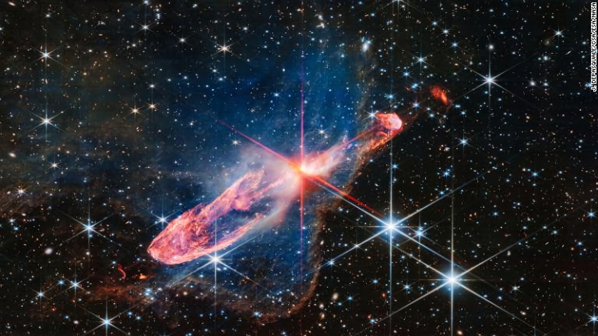 ウェッブ望遠鏡が高精度で捉えた「ハービッグ・ハロー天体46/47」