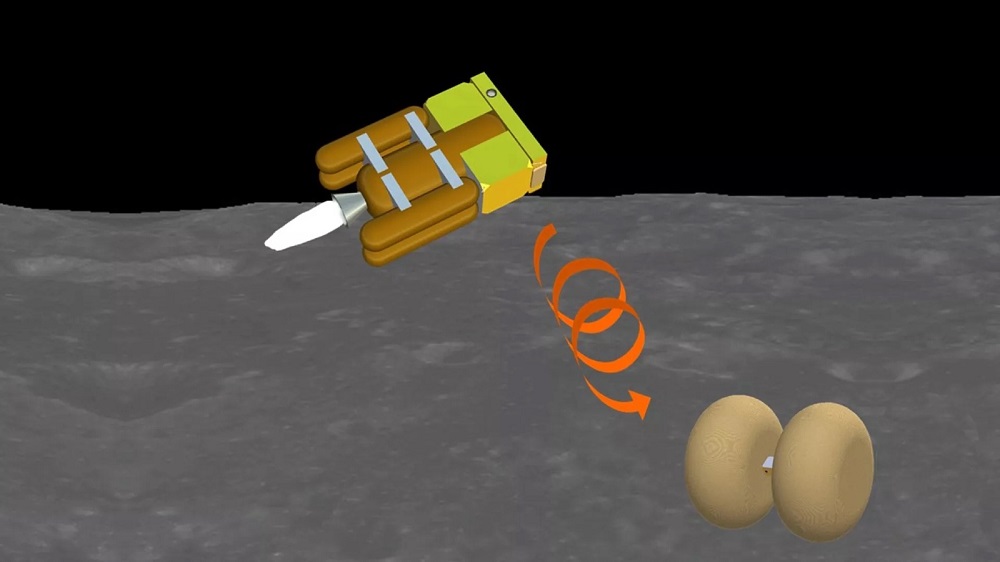 OMOTENASHIは14kgだが、月に着陸するサーフェスプローブ（右端）は1kg。エアバッグを膨らませて着陸の衝撃から搭載機器を守るという（出典：JAXA）